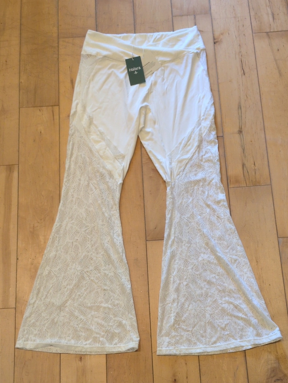 Halara White Bell Bottom Leggings with Lace NWT